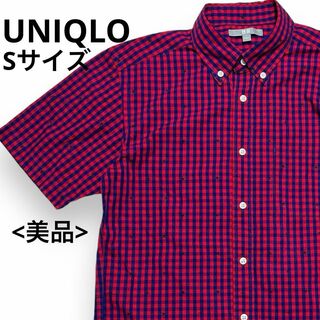 ユニクロ チェック ボタンシャツ ボタンダウンシャツ 半袖シャツ 半袖 星柄 赤(Tシャツ/カットソー(半袖/袖なし))