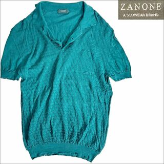 ザノーネ(ZANONE)のJ4060 美品 ザノーネ ニットポロ グリーン 50 ZANONE(ポロシャツ)