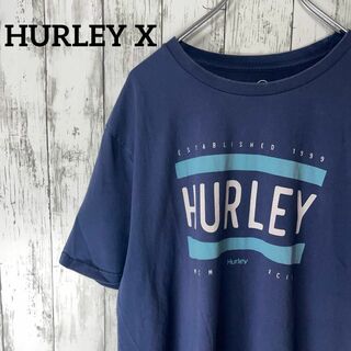 HURLEY X USA古着 ビックサイズロゴプリントTシャツ L 紺 メンズ(Tシャツ/カットソー(半袖/袖なし))