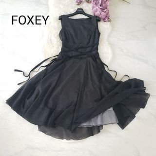 FOXEY - 美品 FOXEY ボートネックスピンドル フレアーワンピース グレー 38サイズ