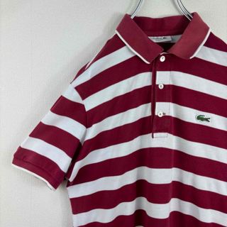 ラコステ(LACOSTE)のラコステ　LACOSTE ポロシャツ　フレンチ　赤　白　ボーダー　4 古着　L(ポロシャツ)