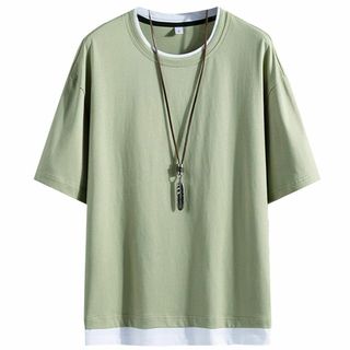 Mifish 夏服 メンズ tシャツ 半袖 無地 重ね着風 大きいサイズ ゆった(その他)