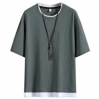 Mifish 夏服 メンズ tシャツ 半袖 無地 重ね着風 大きいサイズ ゆった(その他)