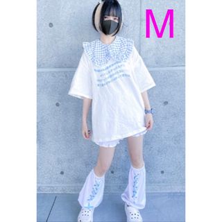 新品 ぬた。 Tシャツ ＋ 付け襟 白 Mサイズ 半袖Tシャツ カットソー wh(カットソー(半袖/袖なし))