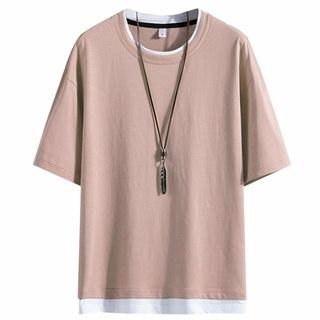 Mifish 夏服 メンズ tシャツ 半袖 無地 重ね着風 大きいサイズ ゆった(その他)