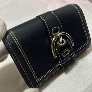 COACH ／2つ折り財布　カーフ×黒