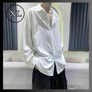 メンズ シャツ XL 長袖 白 オーバーサイズ 涼しめ とろみ 韓国