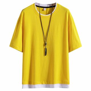 Mifish 夏服 メンズ tシャツ 半袖 無地 重ね着風 大きいサイズ ゆった(その他)