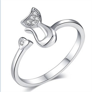 指輪 リング 猫 ストーン ハート プレゼント かわいい シンプル シルバー(リング(指輪))