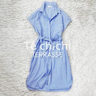 Te chichi　ロールアップ　半袖シャツワンピース　ストライプ　*228