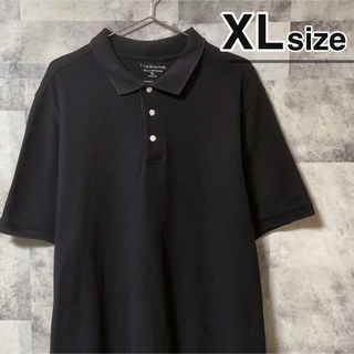 USA古着　ポロシャツ　XL　無地　ブラック　黒　コットン　半袖　オーバーサイズ(ポロシャツ)