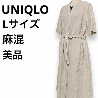 ユニクロ(UNIQLO)のユニクロ リネンワンピース 半袖ワンピース ナチュラル シンプル ウェストリボン(ひざ丈ワンピース)