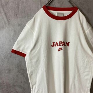 ナイキ(NIKE)の【ホワイト、リンガーTシャツ】NIKEセンターロゴ古着ストリート赤白JAPAN(Tシャツ/カットソー(半袖/袖なし))