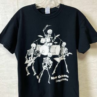 半袖Ｔシャツ　サイズＭ　骸骨スカル　バンド　ライブ　黒ブラック　メンズ　古着(Tシャツ/カットソー(半袖/袖なし))