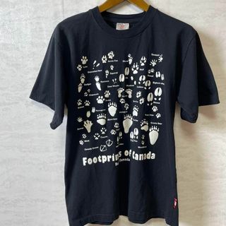 動物の足ロゴ　カナダの生き物　半袖Ｔシャツ　サイズＭ　黒ブラック　メンズ　古着(Tシャツ/カットソー(半袖/袖なし))