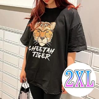 【大人気】　ビッグプリント　黒　虎　Tシャツ　オーバーサイズ　レディース　ＸＸＬ(Tシャツ(半袖/袖なし))