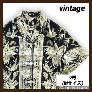 vintage ポリシャツ 柄シャツ 9号 Mサイズ レディース 古着 個性的(シャツ/ブラウス(半袖/袖なし))