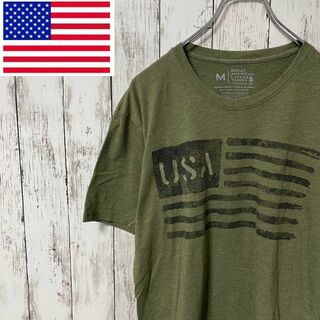 アメリカ古着 ビッグプリントUSA国旗Ｔシャツ 半袖 グリーン メンズ(Tシャツ/カットソー(半袖/袖なし))