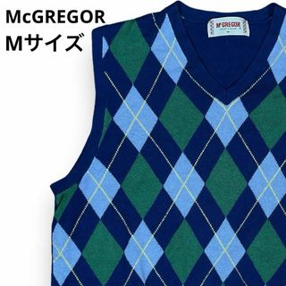 マックレガー(McGREGOR)のマクレガー ニットベスト メンズ ジレ セーター V首 ダイヤ柄 薄手 ブルー(ベスト/ジレ)