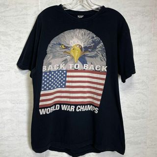 半袖Ｔシャツ　サイズＸＬ　黒ブラック　アメリカ国旗ロゴ　　アニマル　白頭鷲　古着(Tシャツ/カットソー(半袖/袖なし))