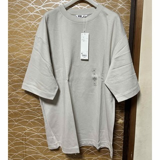 ユニクロ(UNIQLO)のユニクロ　エアリズムコットンオーバーサイズTシャツ（5分袖）　XL ライトグレー(Tシャツ/カットソー(半袖/袖なし))