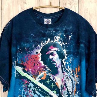 ミュージックティー(MUSIC TEE)のジミヘン　ジミヘンドリクス　半袖Ｔシャツ　サイズＬ　青ブルータイダイ染メンズ古着(Tシャツ/カットソー(半袖/袖なし))