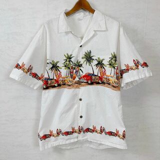 半袖アロハシャツ　サイズＸＬ　コットン100％　白ホワイト　ビンテーカー古着(シャツ)