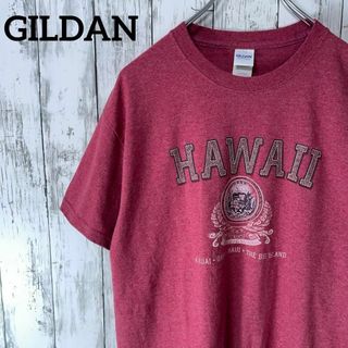 GILDAN ギルダン USA古着 ハワイプリントTシャツ M 赤 メンズ(Tシャツ/カットソー(半袖/袖なし))