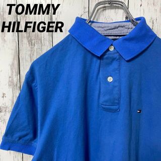 トミーヒルフィガー(TOMMY HILFIGER)のトミーヒルフィガー アメリカ古着 ポロシャツ ブルー半袖 ワンポイント刺繍メンズ(ポロシャツ)