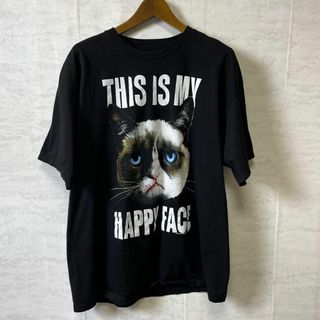 半袖Ｔシャツ　アニマルロゴ　猫キャット　サイズＸＬ　黒ブラック　メンズ　古着(Tシャツ/カットソー(半袖/袖なし))