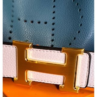 エルメス(Hermes)のHERMES コンスタンス メンズベルト ゴールド×ホワイト ラスト1点！(ベルト)