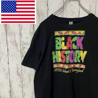 GILDAN アメリカ古着 ブラックヒストリープリントTシャツ ブラック メンズ(Tシャツ/カットソー(半袖/袖なし))