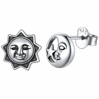 【色:A】ChicSilver 太陽 月 ピアス レディース 人気 シルバー92(その他)