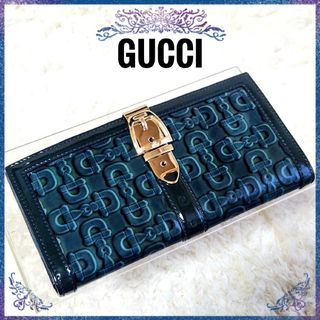 グッチ(Gucci)の美品☆GUCCI グッチ☆ホースビット パテントレザー 二つ折り 長財布(財布)