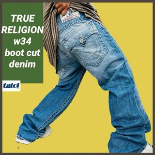 True Religion - 270)トゥルーレリジョンブーツカットフレアデニムパンツジーンズジーパンw34青