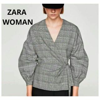 ザラ(ZARA)の美品  ザラ ZARA  グレンチェック カシュクールブラウス(シャツ/ブラウス(長袖/七分))