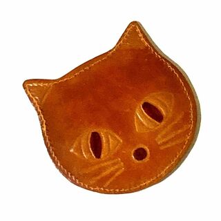 レトロ革製猫ちゃんコンパクトミラー・キャット・アジアン・鏡・携帯・アンティーク(ミラー)