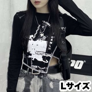 【Lサイズ】地雷系 レディーストップス 長袖 袖あり ストリートカジュアル 韓国(カットソー(長袖/七分))