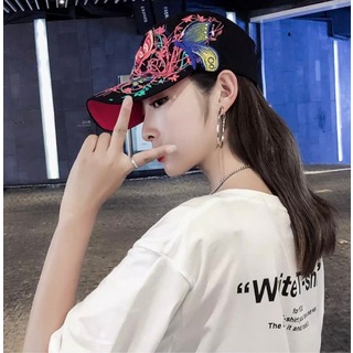 5【新品】刺繍 キャップ 帽子 レディース オルチャン韓国 黒 ブラック(キャップ)