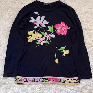 LEONARD - 美品　LEONARD レオナール　カシミヤ　シルク　刺繍　カットソー　M 花柄