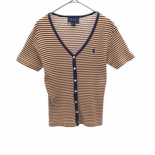 ラルフローレン(Ralph Lauren)のラルフローレン ボーダー 半袖 リブ ニットカーディガン M ベージュ系 RALPH LAUREN レディース(カーディガン)