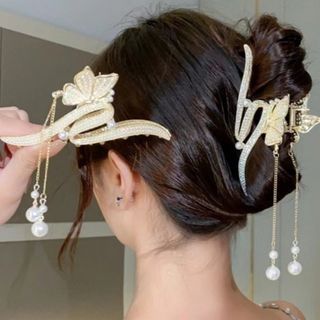 76【新品】韓国アクセサリーヘアクリップキラキラオルチャン大きめゴールド(バレッタ/ヘアクリップ)