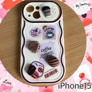 iPhone15ケース　スイーツ　コーヒー　かわいい  立体 カメラ保護(iPhoneケース)