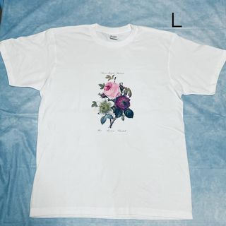 ルドゥーテ　植物画　バラ・アネモネ・クレマチス　綿TシャツLサイズ 白　SML有(Tシャツ/カットソー(半袖/袖なし))