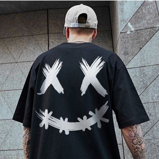 【大人気】半袖　XL　ストリート　オーバーサイズ　黒　韓国　メンズ(Tシャツ/カットソー(半袖/袖なし))