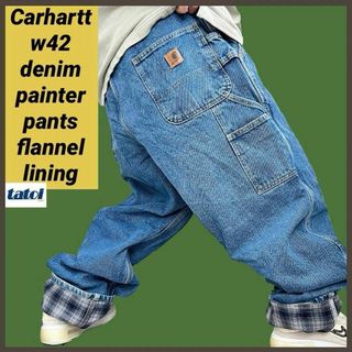 カーハート(carhartt)の158)カーハートチェック柄裏地付きペインターデニムパンツジーンズジーパンw42(デニム/ジーンズ)