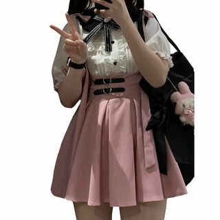 【色: ピンク】[ＸＨＳＵＫＡＤＯ] 地雷系 スカート かわいい リボン ショー(その他)