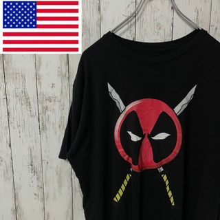 マーベル アメリカ古着 ビッグプリントデットプールTシャツ ブラック メンズ(Tシャツ/カットソー(半袖/袖なし))