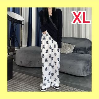 パンツ 白 XL ゆったり レディース ベアー くまさん プリント(その他)