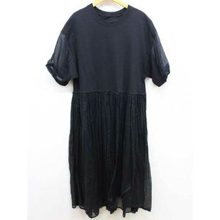 【夏物 新入荷】‡MARMARI/マルマリ‡チュール切替ロングカットソー/ワンピース/半袖/ロング丈  ブラック/黒 レディース  XL【中古】 夏 onepi 306042(その他)